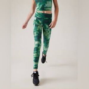 Athleta Girl High Rise Stash Your Treasures Legging Green Blue Pattern NWT XL 14